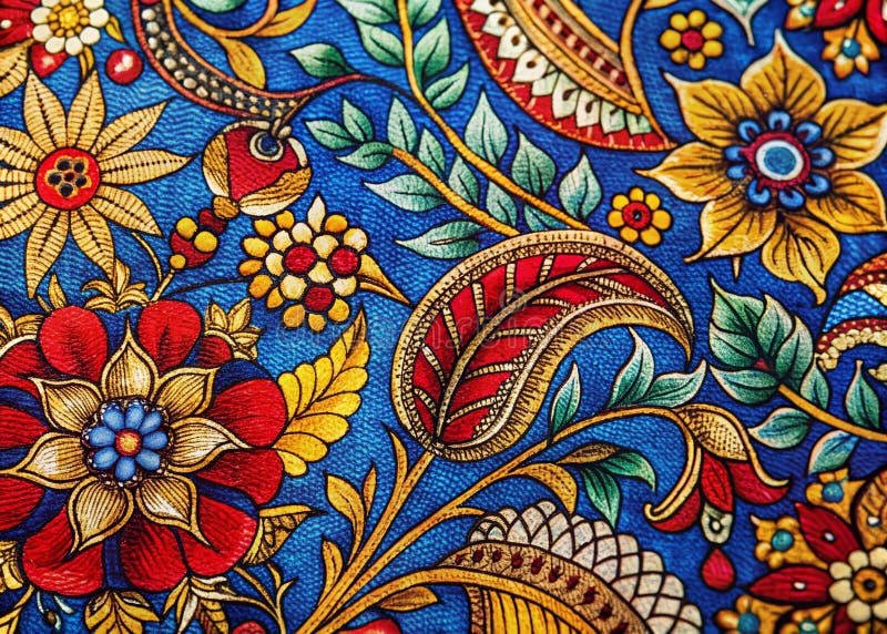 Floral Kalamkari Fabric Close-up